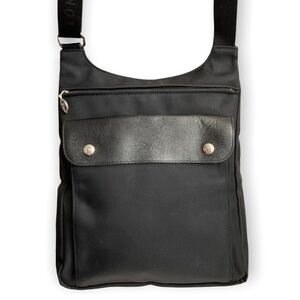 COPY - Longchamp unisex black nylon and leather side pack messenger bag